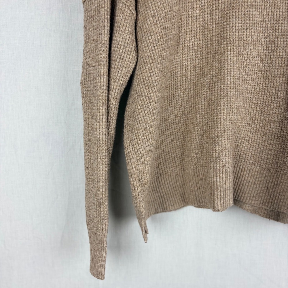 Aerie Tan Waffle Knit Hooded V-Neck‎ Sweater Womens XS Relaxed Fit  Pullover - Picture 11 of 13